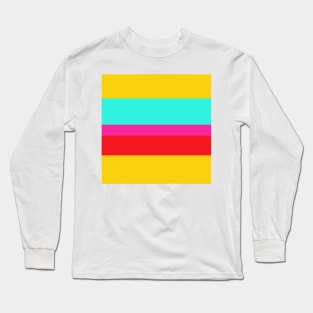 A smart jam of Red (Pigment), Persian Rose, Metallic Yellow and Fluorescent Blue stripes. Long Sleeve T-Shirt